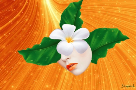 Tangerine - abstract, face, art, leaves