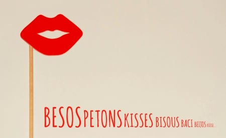 Kisses - lips, red, word, valentine, kiss, card, texture