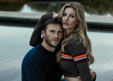 Gisele Bundchen and Scott Eastwood - actor, blue, girl, Gisele Bundchen, man, Scott Eastwood, woman, model, couple