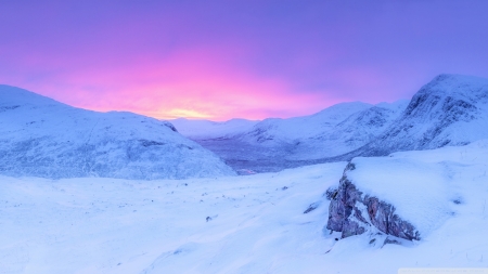 Pink Sunrise - winter, nature, snow, sunrise, mountains, pink