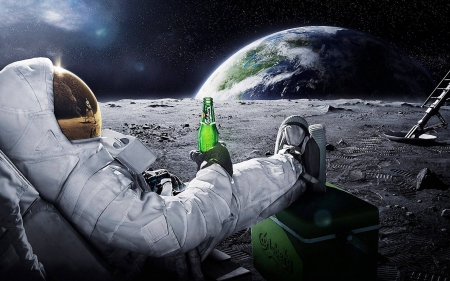 kicking back with a cold one - moon, funny, entertainment, earth, cool