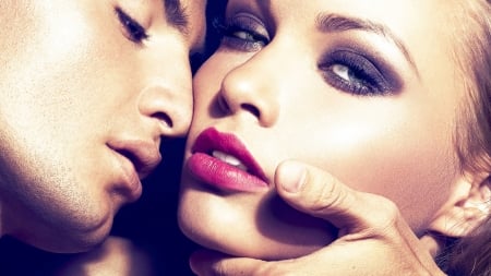 Temptation - lips, valentine, girl, kiss, couple, man