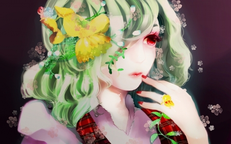 Kazami Yuuka - realistic, girl, rogi, face, touhou, art, yellow, hand, red, luminos, anime, green, kazami yuuka, manga