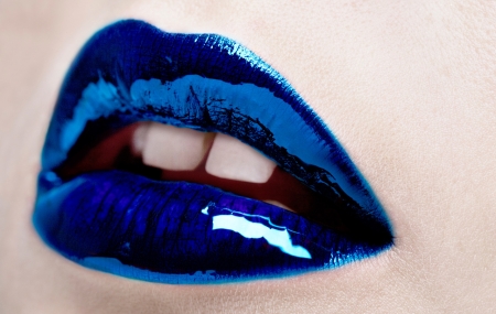 Blue - mouth, lips, blue, woman, glossy