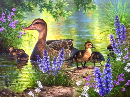 Field Trip - attractions in dreams, pond, paintings, spring, family, flowers, love four seasons, ducks, animals