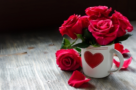 Happy Valentine's Day! - white, red, heart, valentine, rose, flower, cup