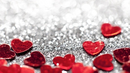 Happy Valentine's Day! - glitter, grey, red, heart, card, valentine