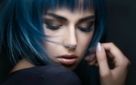 Beauty - hand, blue, woman, model, girl, beauty, face