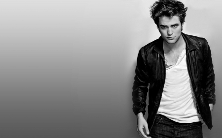 Robert Pattinson - white, black, robert pattinson, bw, actor, man