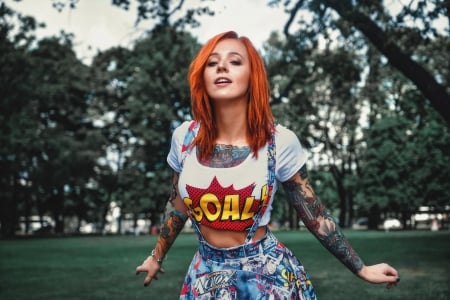 Redhead Beauty - woman, tattoo, redhead, model