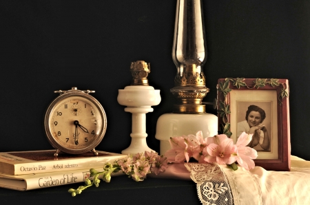 Still Life - pretty, Lamp, Still Life, Vintage