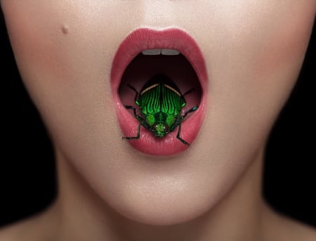 Pink and green - mouth, lips, green, marc lamey, bug, pink