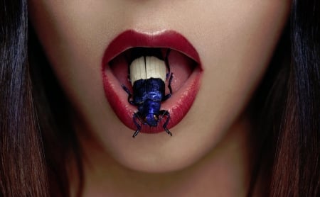 Red and blue - white, red, marc lamey, mouth, bug, lips, blue