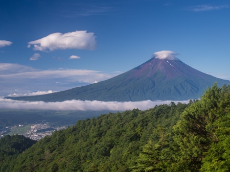 Mount Fuji,Japan - nature, sky, landscape, japan, trees, mountain, clouds, fuji