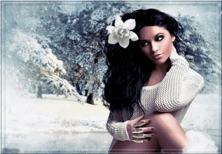 âœ¿â—•â€¿â—•âœ¿ - girl, flower, hair, snow