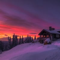 House in Winter Sunset