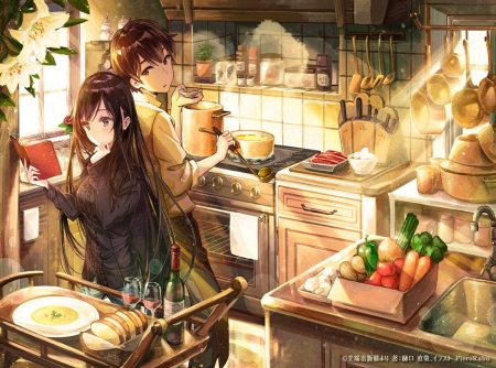 Love - food, cute, orginal, romance, kitchen, couple, love