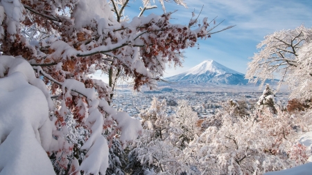 Fujiyoshida in Winter - fuji, winter, scenery, snow, mountain, japan, white, nature, japanese