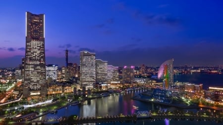 Yokohama City - japan, scenery, yokohama, city, night, sky, japanese