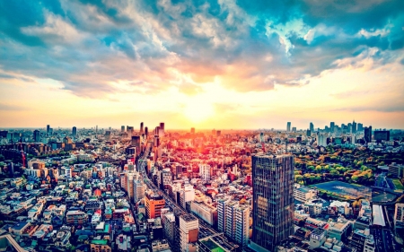 Sunset in Japan - tokyo, sky, japan, scenery, city, sunset, japanese, art