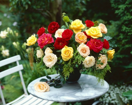 Lovely Flowers - table, flowers, bloom, petals