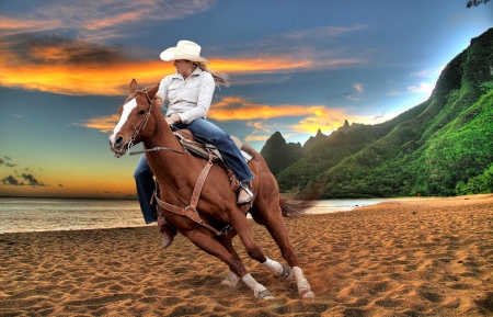 Wild on the beach - cowgirl, sand, beach, wild