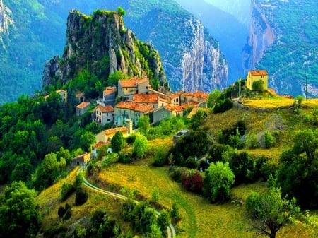 Mountain village - village, nature, mountain, green