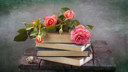 Still Life - roses, flowers, books, still life