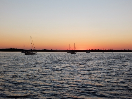 Tuckahoe Point Anchorage - Sailboats, Sunset, Intracoastal Waterway, North Carolina