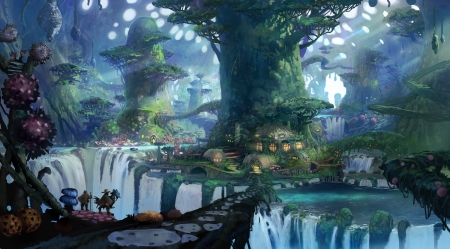 Fantasy Place - waterfalls, fantasy, trees, art