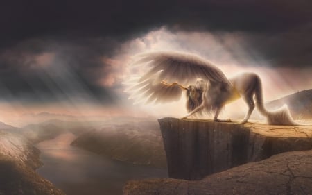 Pegasus - fantasy, wings, pegasus, horse, luminos