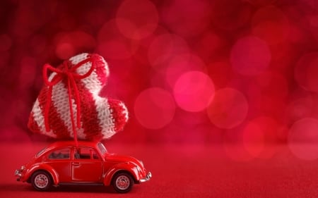 Happy Valentine's Day! - red, card, car, valentine, heart, bokeh