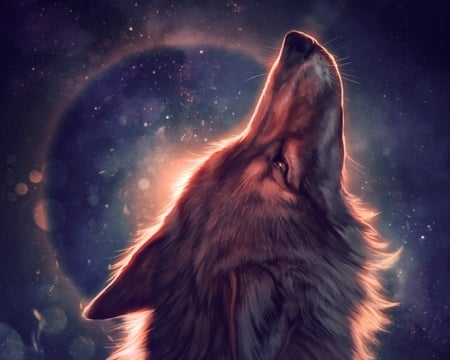 Celestial wolf - sky, wolf, fantasy, lup, lhuin, luminos, blue