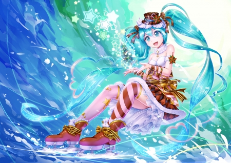 Hatsune Miku - anime, vocaloid, summer, blue, girl, sea, hatsune miku, manga, crazypen, wave