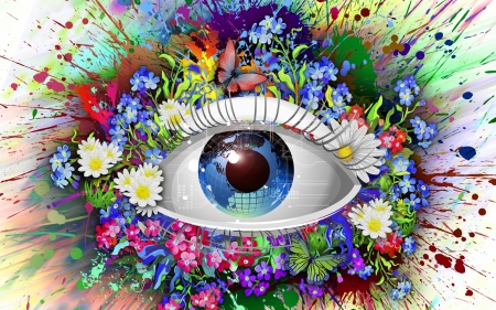 Eye - abstract, blue, green, eye, texture, flower