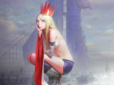 The Queen - nababa, anime, realistic, blue, girl, manga, fantasy, red, art, luminos