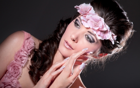 Beauty - wreath, woman, model, girl, beauty, face, flower