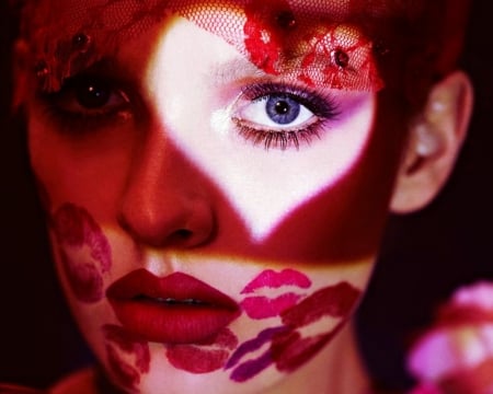 Valentine face - face, red, kiss, model, heart, lips, girl, woman