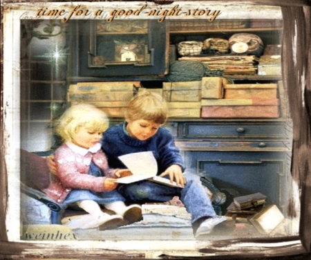 reading - boy, girl, cute, little, children, books, framed