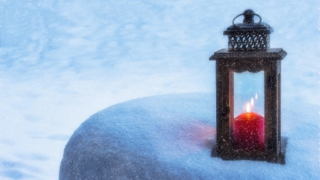 Lantern - snow, candles, winter, lantern