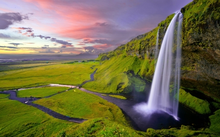 Waterfall, Iceland - mountains, nature, waterfall, iceland