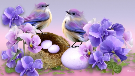 Spring sensation - egg, lilac, spring, bird, flower