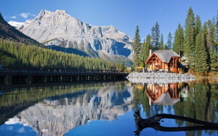 cabin on a lake - fun, nature, lake, forest, cool, mountain