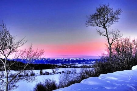 Teton Valley, Idaho - sunset, landscape, snow, colors, tree, sky