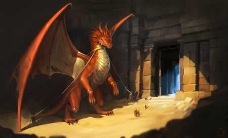 Dragon - fantasy, dragon, yellow, gaudibuendia, orange, art, luminos