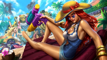 Miss Fortune - girl, hat, summer, fantasy, miss fortune, art, game, luminos, league of legends