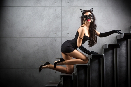 Catwoman - ears, mask, stilettos, girl, catwoman, black, model