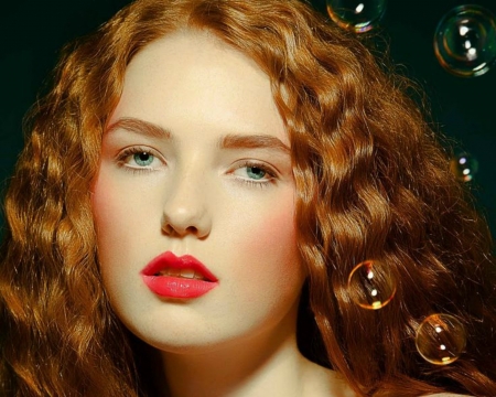 Beauty - face, beauty, model, bubbles, lips, girl, woman, redhead