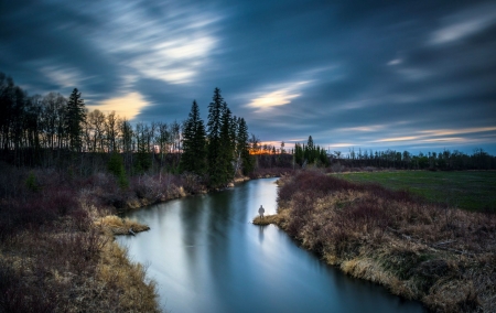 Upcoming Storm - sky, trees, landscape, reflection, river