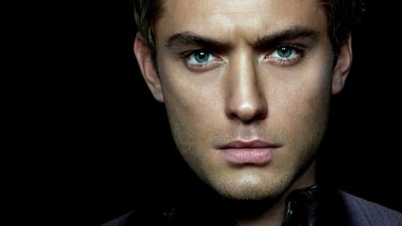 Jude Law - black, actor, face, Jude Law, man, blue eyes